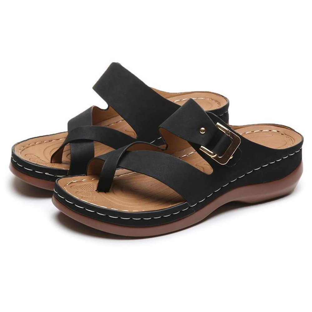 WCXTY Summer Womens Wedge Beach Sandals,Casual Comfy Hallux Valgus Flip Flops for Women,Stylish Clip Toe Orthopedic Corrector Slippers,for Plantar Fasciitis/Bunion (Color : Black, Size : 8.5)