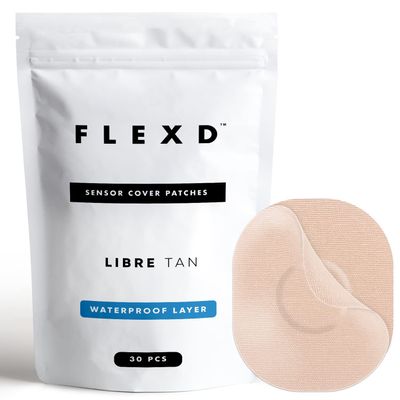 Flexd - Freestyle Waterproof Sensor Covers for Libre 2 & 3 - (30 Pcs) - Libre 3 Sensor Covers - CGM Adhesive Patches - Without Adhesive in The Center - (Oval - 2 Layers - Tan)