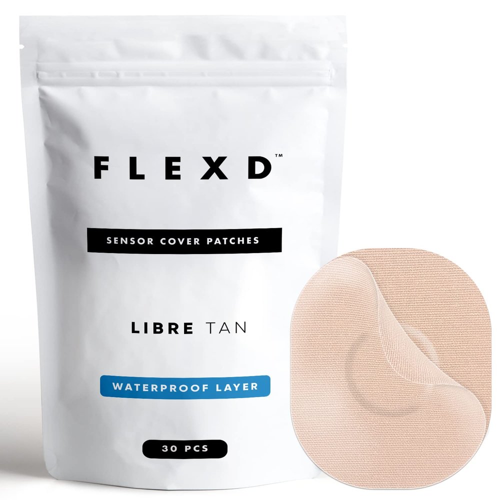 Flexd - Freestyle Waterproof Sensor Covers for Libre 2 & 3 - (30 Pcs) - Libre 3 Sensor Covers - CGM Adhesive Patches - Without Adhesive in The Center - (Oval - 2 Layers - Tan)