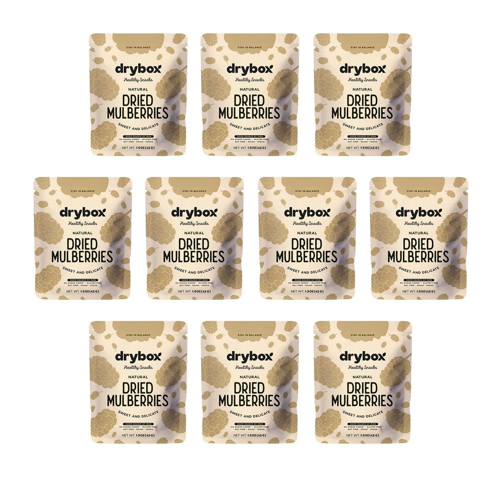 Drybox Dried White Mulberry Snacks 20 Pack | No Sugar Added Unsweetened Non-GMO Gluten Free | Natural Mediterranean Dried Fruit for Kids Lunches, Office Breaks, Exercise Grab and Go | 1.5 oz per portion pack, 20 Packs