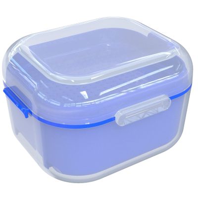 ARGOMAX Denture Case, Denture Cup for Soaking Dentures, Thorough Cleaning of Dentures, Retainer, Clear Braces (Clear Case + Dark Blue Filter and Tray).