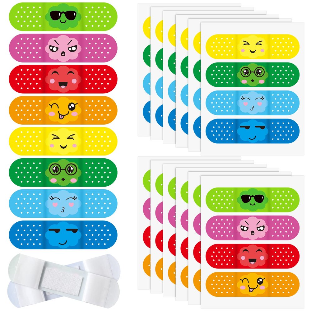 Weewooday Kids Adhesive Bandages Bulk 8 Styles Cute Cartoon Bandages Colorful Expression Flexible Strips Waterproof Bandages for Girls Boys Children Toddlers Scrapes Burns Comfortable Protection Care
