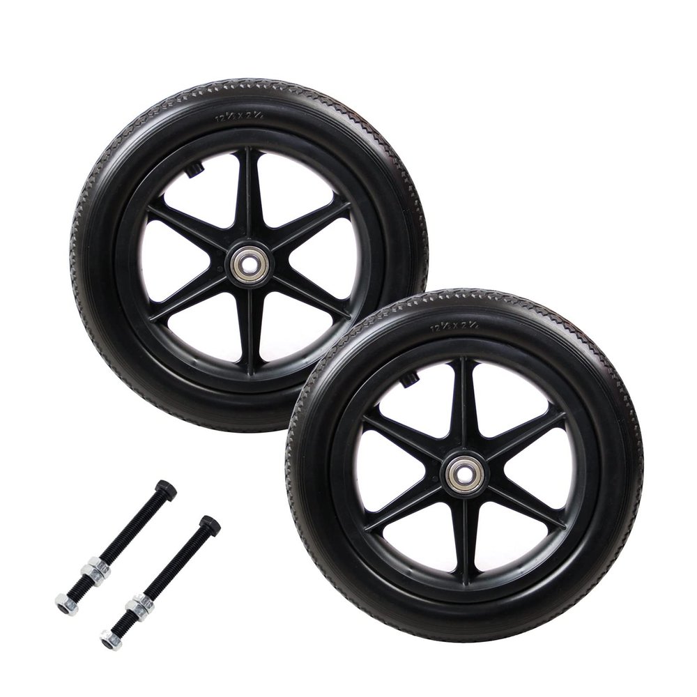 12 Inch Wheelchair Rear Wheel Accessories,12 1/2x2 1/4, Non-Pneumatic Solid Tires, Suitable for Most Manual Wheelchairs, Bearing 12mm(1/2inch), 1 Pair