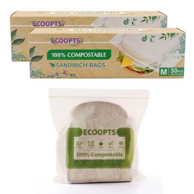 100% Compostable Sandwich Zip Bag | ECO-Friendly Food Storage Bags | Freezer Bag | Plant-Based BPA-free | Seal well for Fruit,Food and Snack (2, Medium)