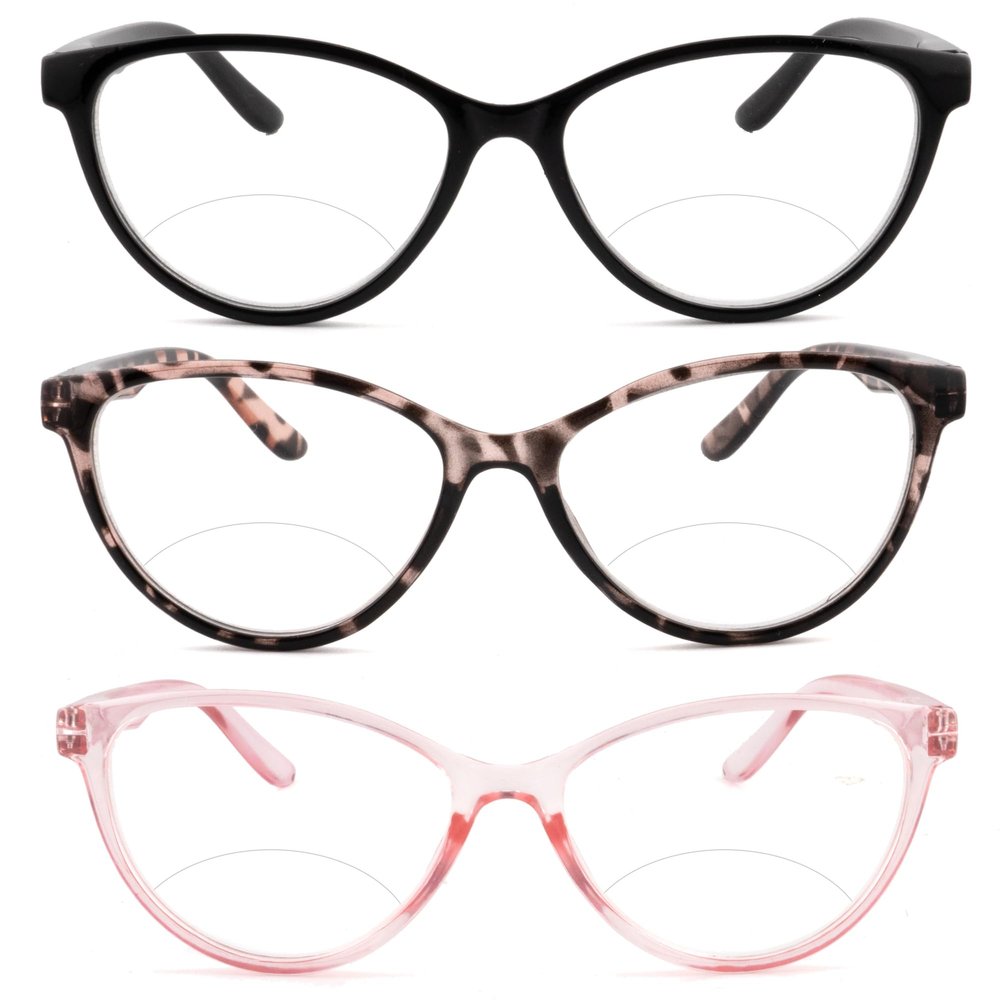 3 Pack Bifocal Reading Glasses for Women, Blue Light Blocking Cat Eye Computer Readers,New No line Bifocal reader Anti UV Ray/Eye Strain/Glare 3.0