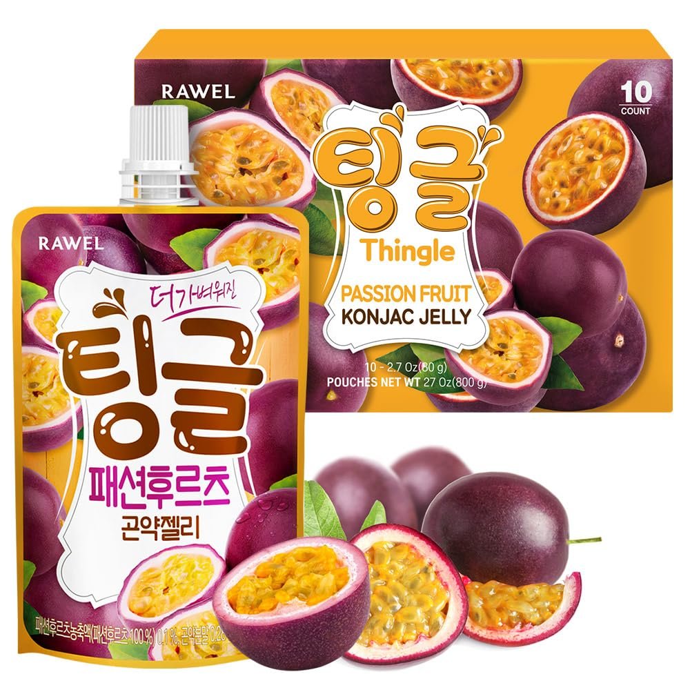 Rawel Thingle Delicious Konjac Jelly 1box (80g x 10packs) / 6 Calories per pouch/Sugar Free/Low Calories/Fruit Flavor Jelly with low carb/Drinkable Zero Sugar Jelly Dessert (Passion Fruit)