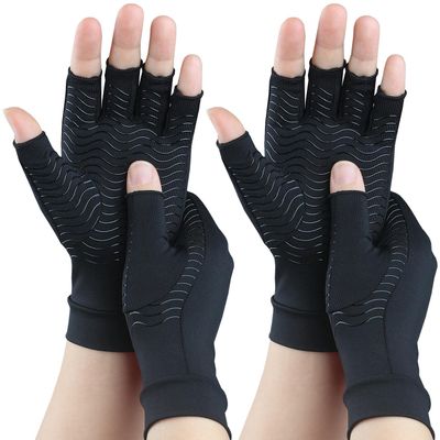 SHIFANQI 2 Pairs Copper Arthritis Gloves for Carpal Tunnel Pain Relief, Compression Gloves to Alleviate Hand Pain,Swelling,Fingerless Typing Gloves for Rheumatoid,Tendonitis for Women&Men (X-Large)
