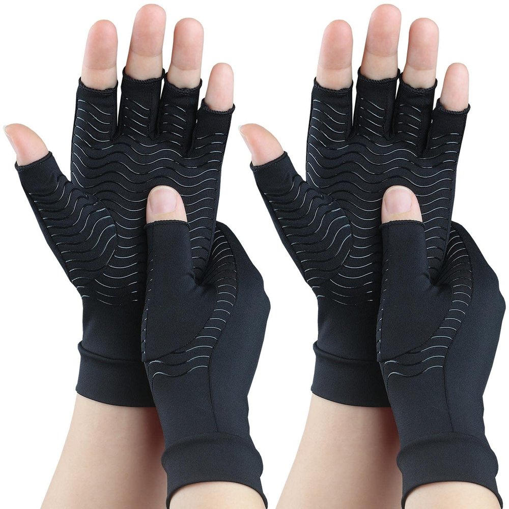 SHIFANQI 2 Pairs Copper Arthritis Gloves for Carpal Tunnel Pain Relief, Compression Gloves to Alleviate Hand Pain,Swelling,Fingerless Typing Gloves for Rheumatoid,Tendonitis for Women&Men (X-Large)