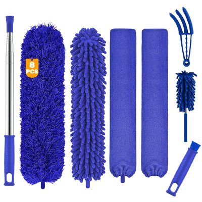 Buysenton Microfiber Duster, 8PCS Feather Duster with 100 Inch Telescoping Extension Pole, Reusable Bendable Dusters, Washable Lightweight Dusters for Ceilings Fans(2023 UAGRED)