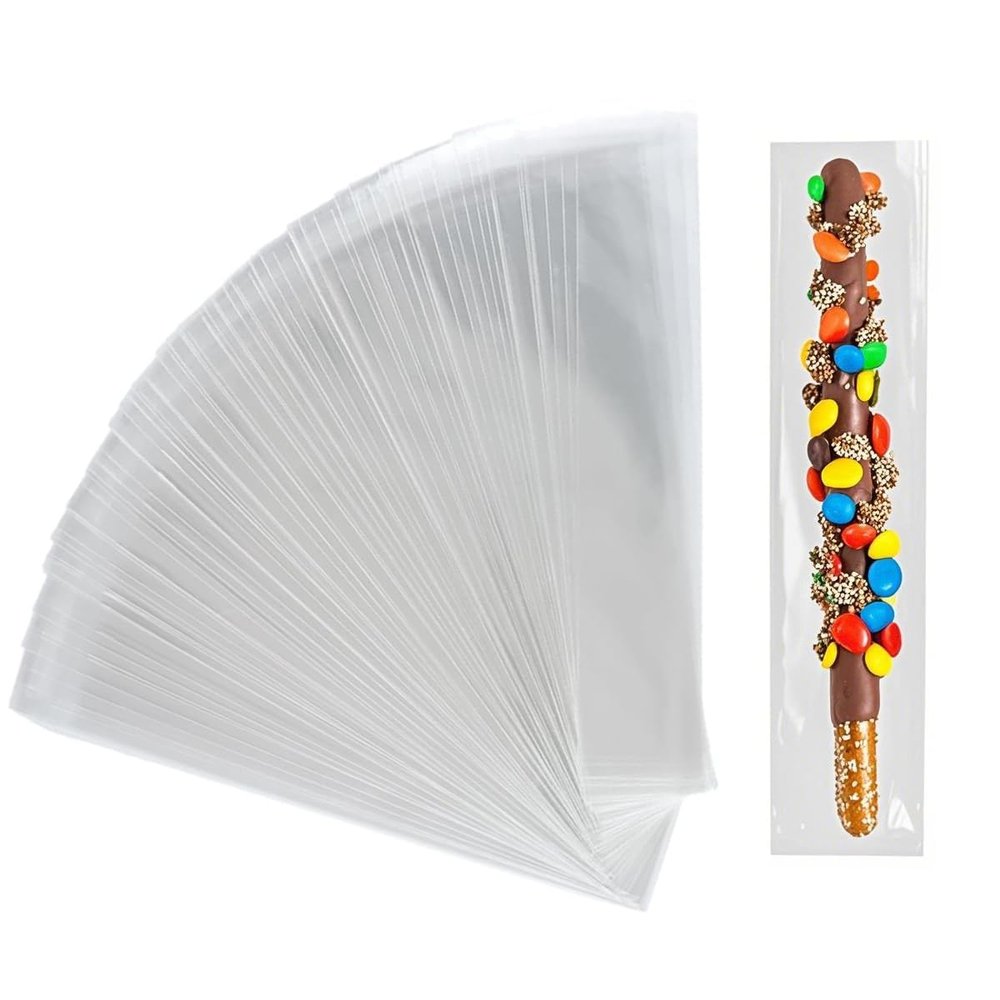 COOLAKE Clear Pretzel Bags - 200 Pcs 2x9.8 Inch Clear Self Sealing Cellophane Bags for Pretzel Rods, Ideal for Chocolate, Bakery, Cookies and Candies