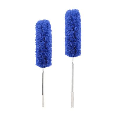2pcs Ceiling Fan Feather Duster with Extension Pole, Cobweb & Corner Brush for Cleaning, Long Handle Aluminum Telescoping Pole, Washable, Blue, 130cm&250cm