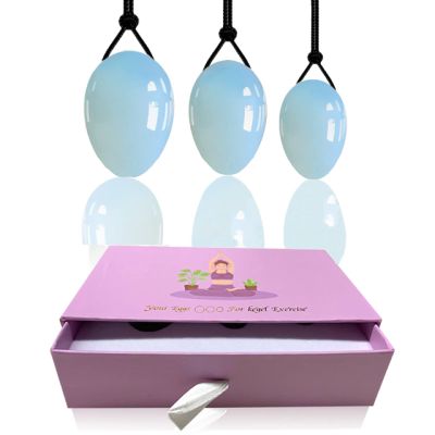 3Pcs Set Natural Rose Quartz Yoni Egg Set Women Kegel Exercise Jade Egg Ball Kegel Egg with Box,Opal with Box