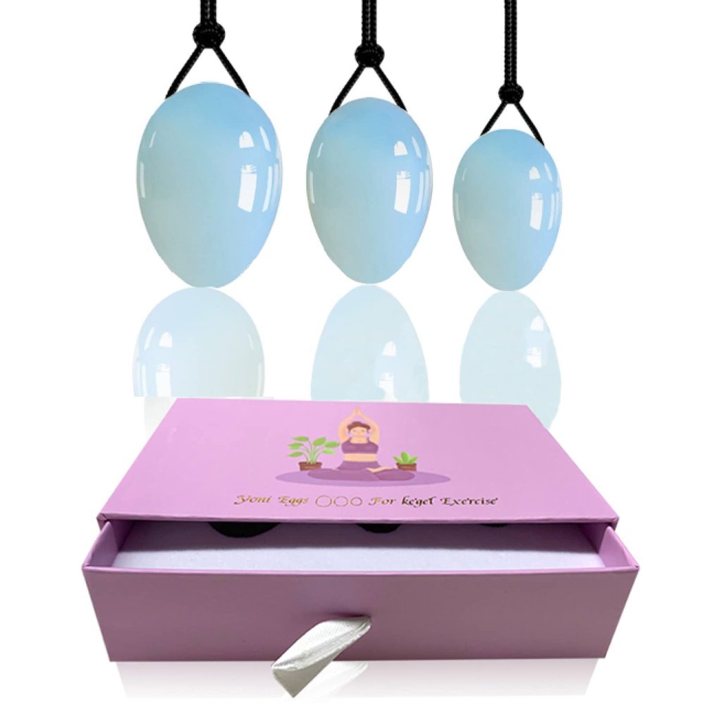 3Pcs Set Natural Rose Quartz Yoni Egg Set Women Kegel Exercise Jade Egg Ball Kegel Egg with Box,Opal with Box