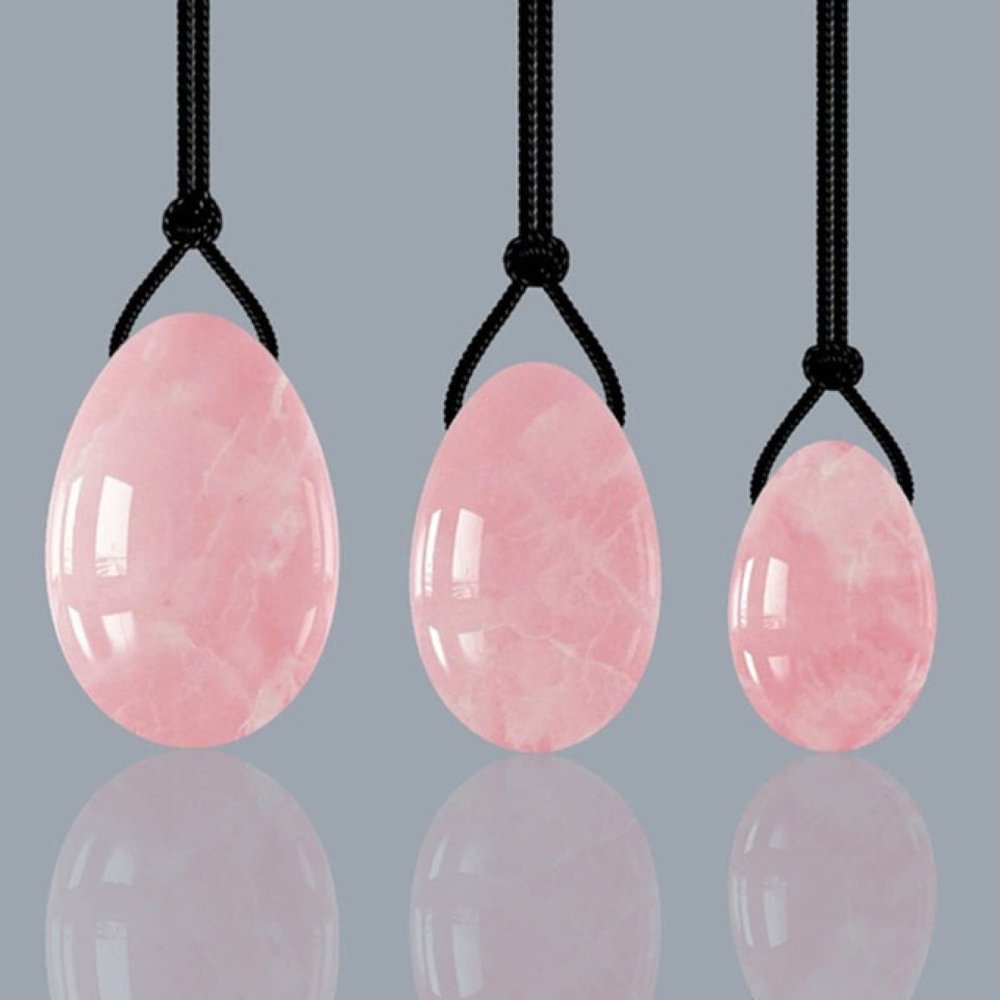 AOWNE Rose Quartz Yoni Egg Set Natural Jade Eggs Women Kegel Exerciser Ball Massage Yoni Wand Jade Massager,3 Pink Eggs