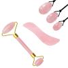 AOWNE Rose Quartz Jade Roller GuaSha Board Yoni Egg Jade Eggs Set Massage Crystal Stone Jade Massager Roller,3Pcs Set A view 1