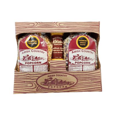 Amish Country Popcorn | 2-2lb Bag Gift Set - Medium Yellow and Rainbow with Ballpark Buttersalt | Old Fashioned, Non-GMO and Gluten Free