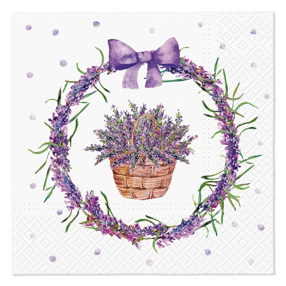 AM Dcor - 20 Count Soft 3-Ply Tissue Decoupage Luncheon Paper Napkins -13" x 13" (Unfolded) Lavender Basket