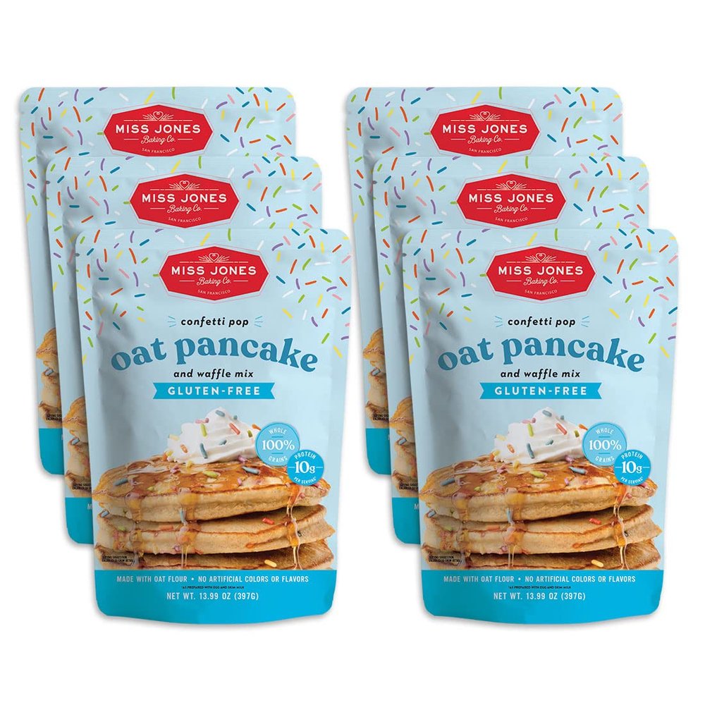 Miss Jones Baking Confetti Pop Oat Pancake and Waffle Mix - Made with Oat Flour, Gluten Free, 10g of Protein, 100% Whole Grains, 13.99 Ounce (Pack of 6)