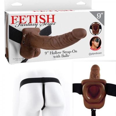 Fetish Fantasy 9in Hollow Strap-on with Balls Brown