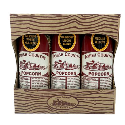Amish Country Popcorn | 3-1lb Bag Gift Set - Medium White, Medium Yellow and Rainbow Popcorn Kernels | Old Fashioned, Non-GMO and Gluten Free