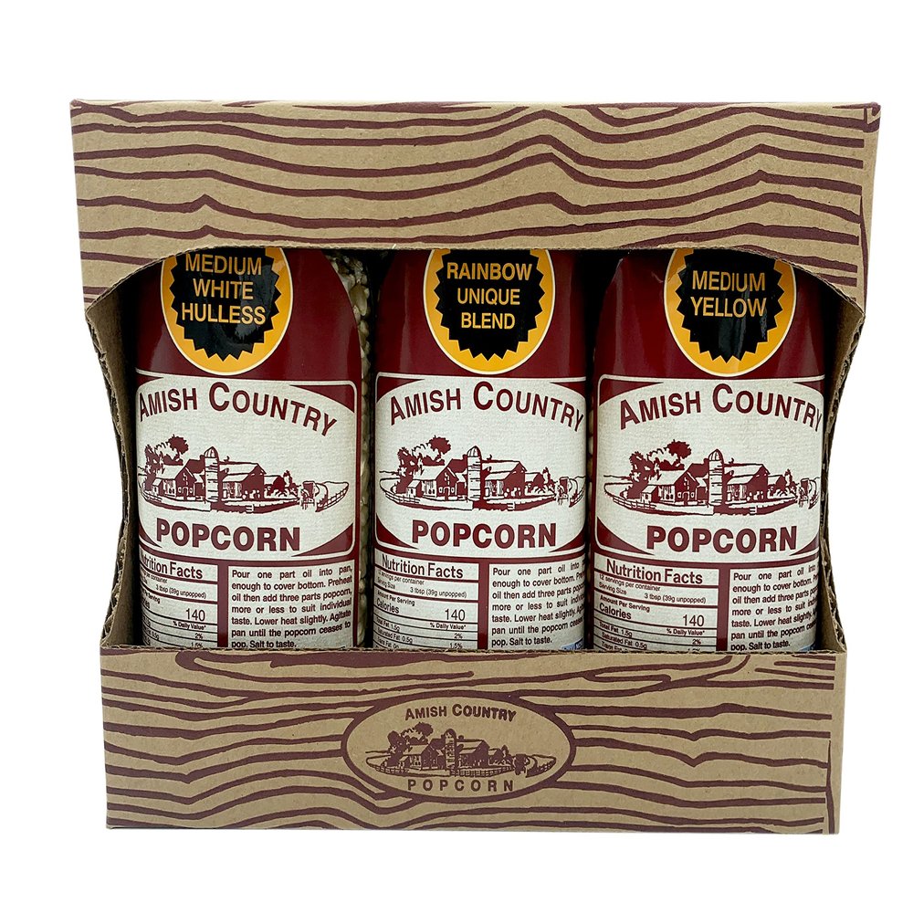 Amish Country Popcorn | 3-1lb Bag Gift Set - Medium White, Medium Yellow and Rainbow Popcorn Kernels | Old Fashioned, Non-GMO and Gluten Free