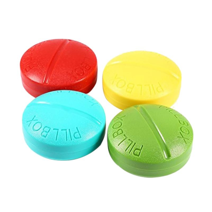 GLEAVI Portable Round Medicine Box with 4 Removable Compartments Compact 2.55 Inch Seal Storage Organizer for Travel Camping Fishing Home Use