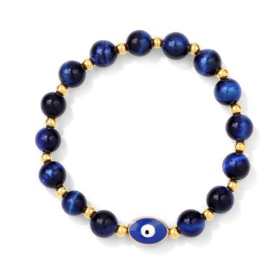 Eye Bracelets for Women Men Gold Color Spacer Beads Tiger Eye Stone Crystal Glass Volcanic Stone Gifts,Tiger Eye,19cm
