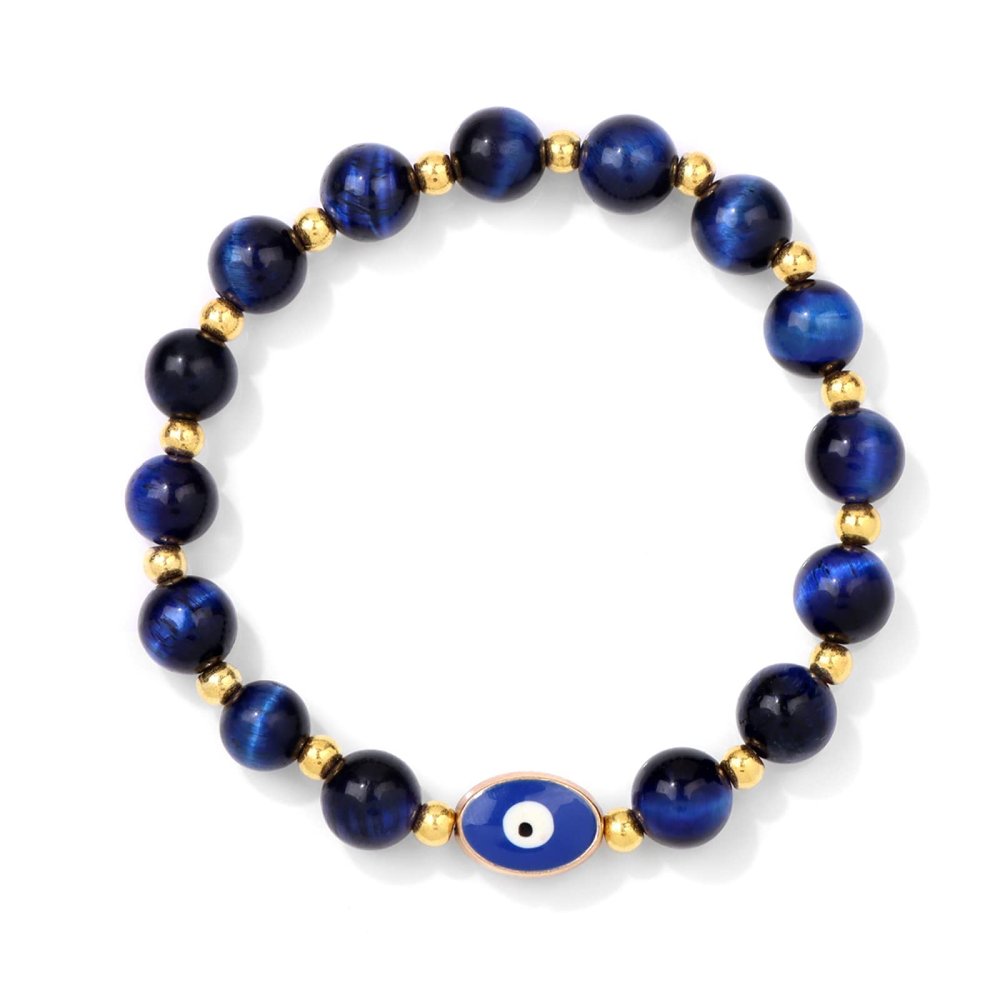 Eye Bracelets for Women Men Gold Color Spacer Beads Tiger Eye Stone Crystal Glass Volcanic Stone Gifts,Tiger Eye,19cm
