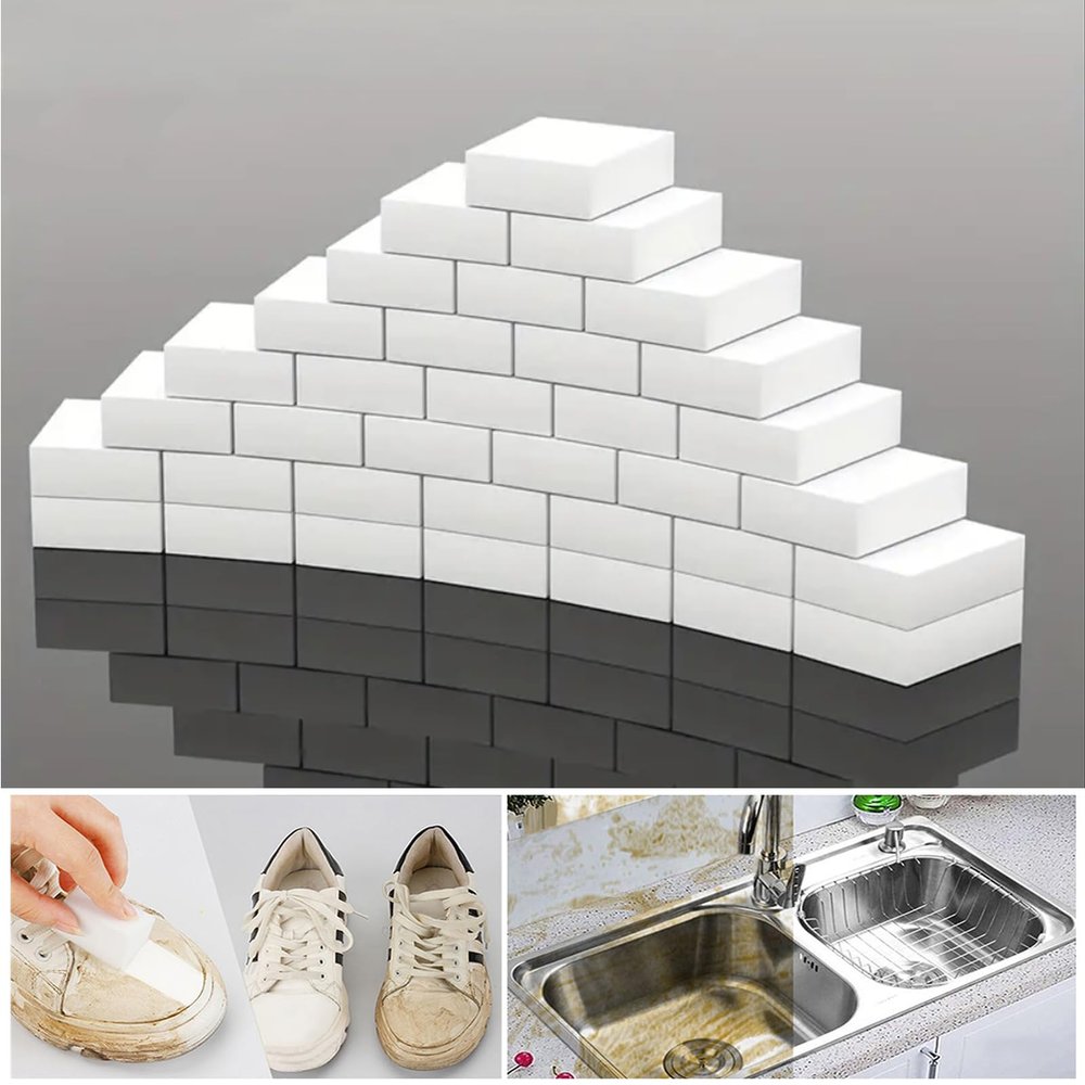 100Pack Magic Sponge Eraser, Melamine Sponge Foam, Non-Scratch Heavy Duty Kitchen Scrub Pads, Multi-Functional Household Cleaning Sponges for Dish, Bathroom, Bathtub, Sink, Cup, Wall Cleaner