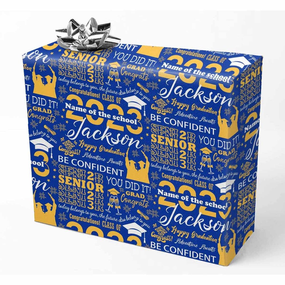 Custom Senior 2024 Yellow White Text 2024 Senior You Did It Graduation Wrapping Paper Personalized Name Congratulate Your Grad with Fun and Vibrant Graduation Wrapping Paper for Sister Daughter Son
