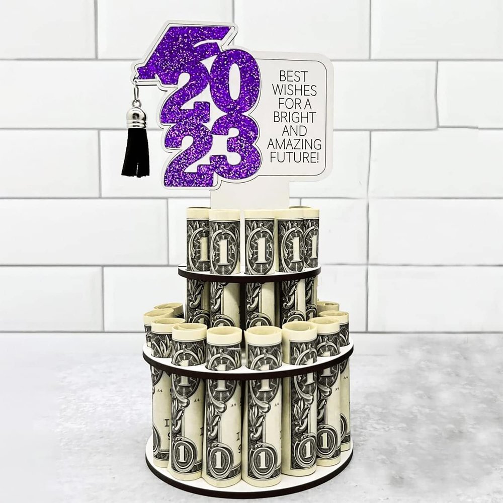 2023 Graduation Gift Money Holder - Graduation Money Cake, Holders with 25 Holes, DIY Double-Layer Cash Holder, Unique Gift Ideas for Graduation, Money Holder for Party (Purple)