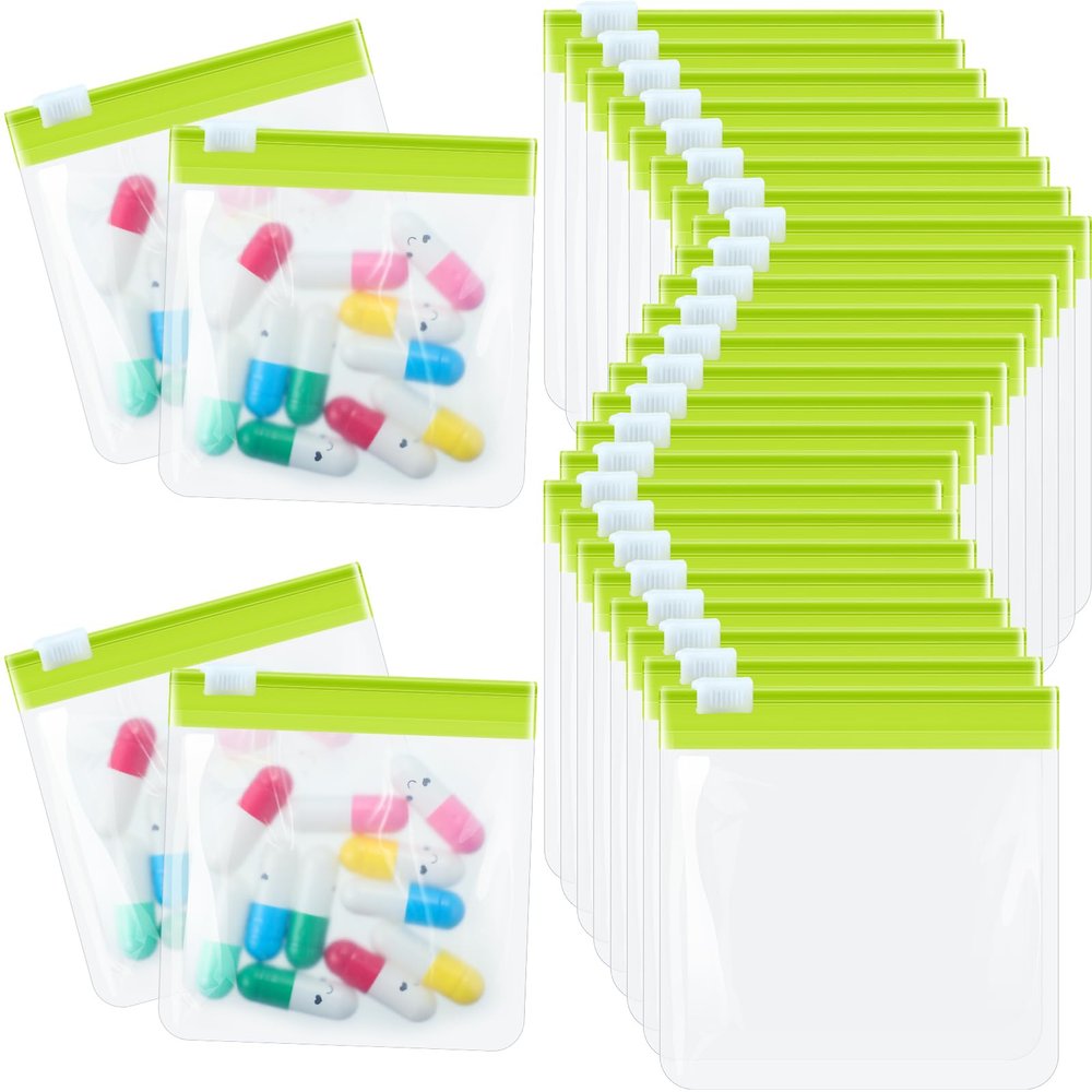 24 Pieces Pill Pouch Bags Zippered Set Reusable Translucent Medicine Organizer Sealing Travel Plastic Bags with Slide Lock for Storage(Green)
