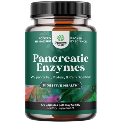 Natures Craft Pancreatin Digestive Enzymes for Digestive Health - Pancreatic Enzymes for Humans with Fat Carb and Protein Women and Men - Protease Amylase & Lipase Digestion -120ct