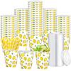 150 Pieces/50 Sets Lemonade Cups with Lids and Paper Straws 9oz Disposable Iced Coffee Paper Cup Summer Citrus Cold Cups for Lemonade Stand Supplies Fruit Party Beverages Drinks Juices view 1