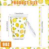 150 Pieces/50 Sets Lemonade Cups with Lids and Paper Straws 9oz Disposable Iced Coffee Paper Cup Summer Citrus Cold Cups for Lemonade Stand Supplies Fruit Party Beverages Drinks Juices view 2