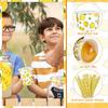 150 Pieces/50 Sets Lemonade Cups with Lids and Paper Straws 9oz Disposable Iced Coffee Paper Cup Summer Citrus Cold Cups for Lemonade Stand Supplies Fruit Party Beverages Drinks Juices view 3