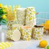 150 Pieces/50 Sets Lemonade Cups with Lids and Paper Straws 9oz Disposable Iced Coffee Paper Cup Summer Citrus Cold Cups for Lemonade Stand Supplies Fruit Party Beverages Drinks Juices view 4