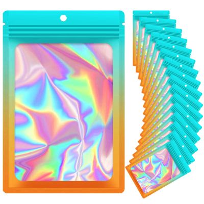 100 Pieces Resealable Mylar Bags, Smell Proof Bags with Clear Window for Food Storage Party Favor Packaging Small Business (Green&Orange, 2.44)
