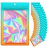 100 Pieces Resealable Mylar Bags, Smell Proof Bags with Clear Window for Food Storage Party Favor Packaging Small Business (Green&Orange, 2.44) view 1