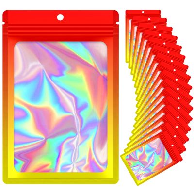 100 Pieces Resealable Mylar Bags, Smell Proof Bags with Clear Window for Food Storage Party Favor Packaging Small Business (Orange&Yellow, 2.44)
