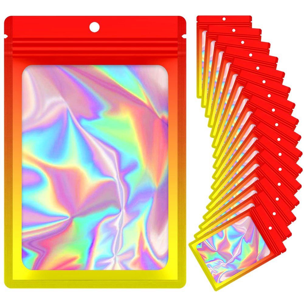 100 Pieces Resealable Mylar Bags, Smell Proof Bags with Clear Window for Food Storage Party Favor Packaging Small Business (Orange&Yellow, 2.44)