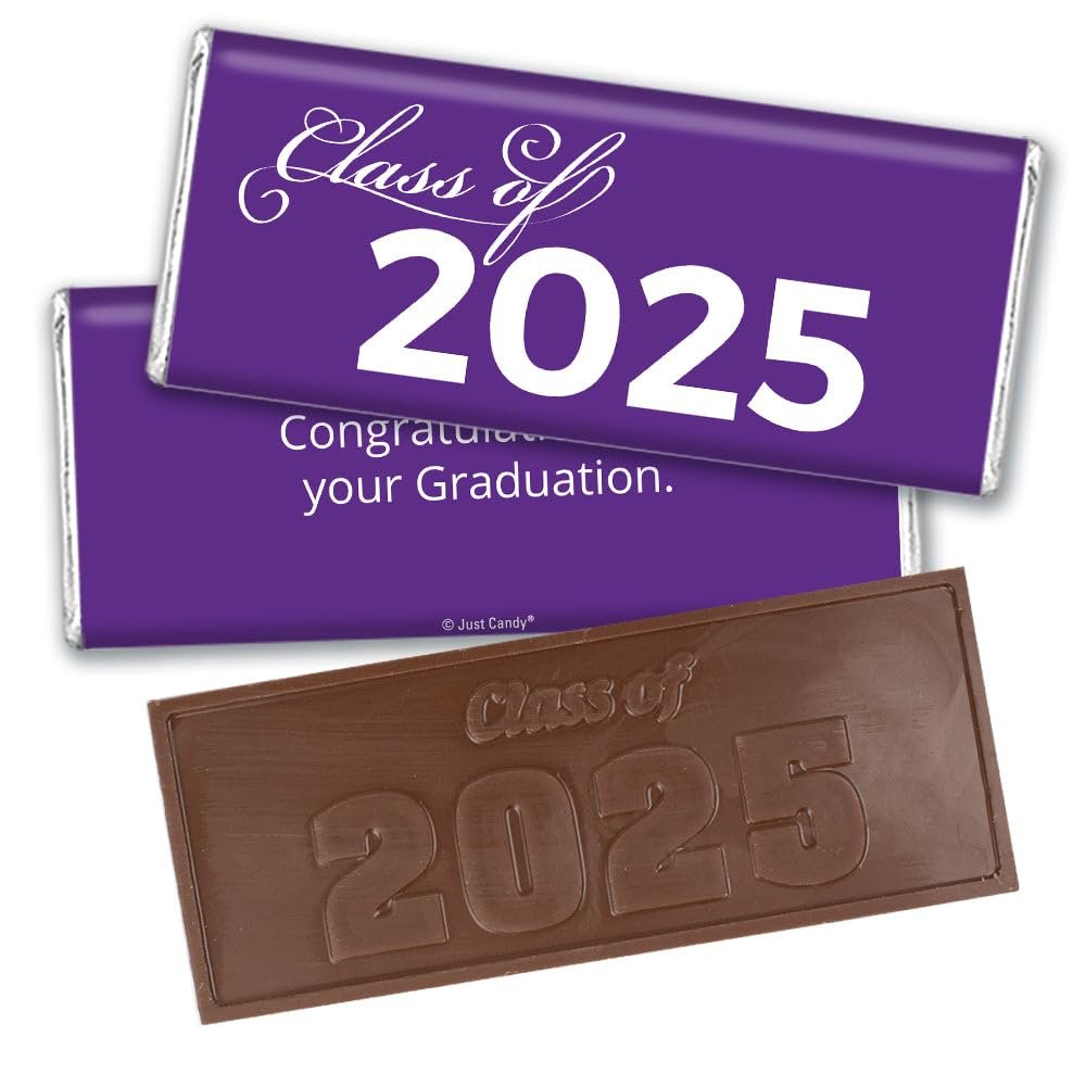 12ct Purple Graduation Candy Party Favors Class of 2025 Wrapped Chocolate Bars by Just Candy