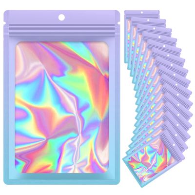 100 Pieces Resealable Mylar Bags, Smell Proof Bags with Clear Window for Food Storage Party Favor Packaging Small Business (Purple&Light Blue, 2.44)