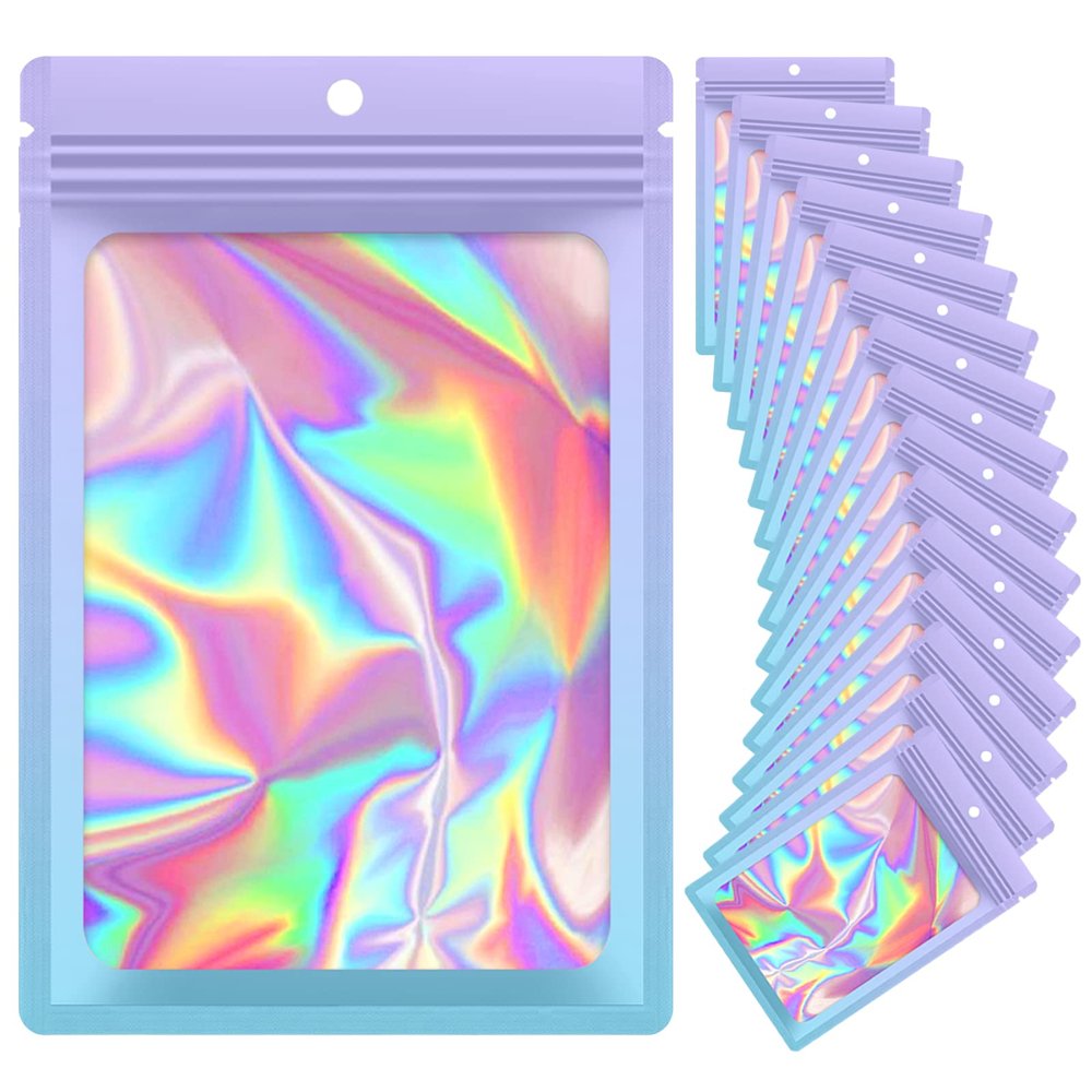 100 Pieces Resealable Mylar Bags, Smell Proof Bags with Clear Window for Food Storage Party Favor Packaging Small Business (Purple&Light Blue, 2.44)