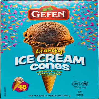 Gefen Ice Cream Cones, 48 CT | Crunchy & Delicious | No Sugar | Great for Parties | Kosher