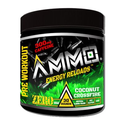 AMMO  Energy Reloads Pre Workout Powder - 300mg Caffeine Zero Sugar Vital Aminos and Electrolytes No Artificial Flavors or Colors (Coconut Crossfire)