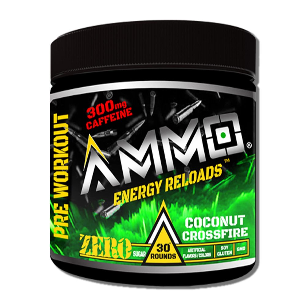 AMMO  Energy Reloads Pre Workout Powder - 300mg Caffeine Zero Sugar Vital Aminos and Electrolytes No Artificial Flavors or Colors (Coconut Crossfire)