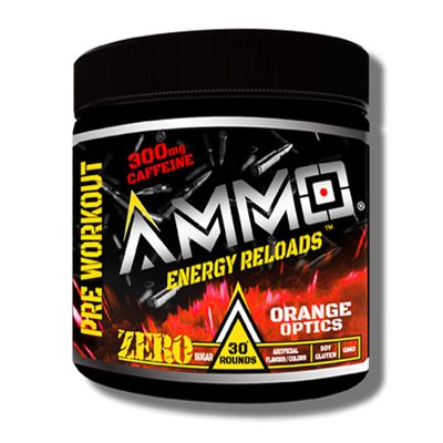 AMMO  Energy Reloads Pre Workout Powder - 300mg Caffeine Zero Sugar Vital Aminos and Electrolytes No Artificial Flavors or Colors (Orange Optics)