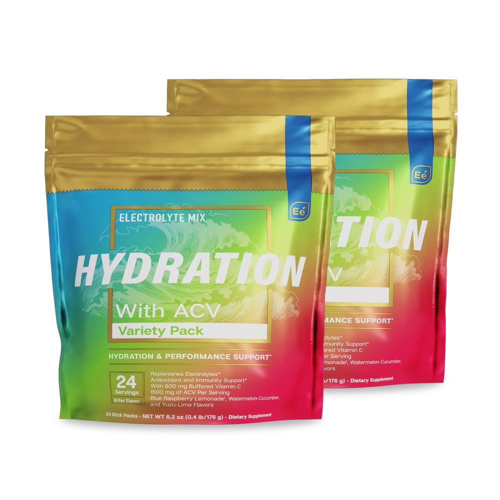 Essential Elements Hydration Packets - Variety Pack - Electrolytes Powder No Sugar - Electrolyte Drink Mix - Superior Hydration with ACV & Vitamin C - 48 Stick Packs