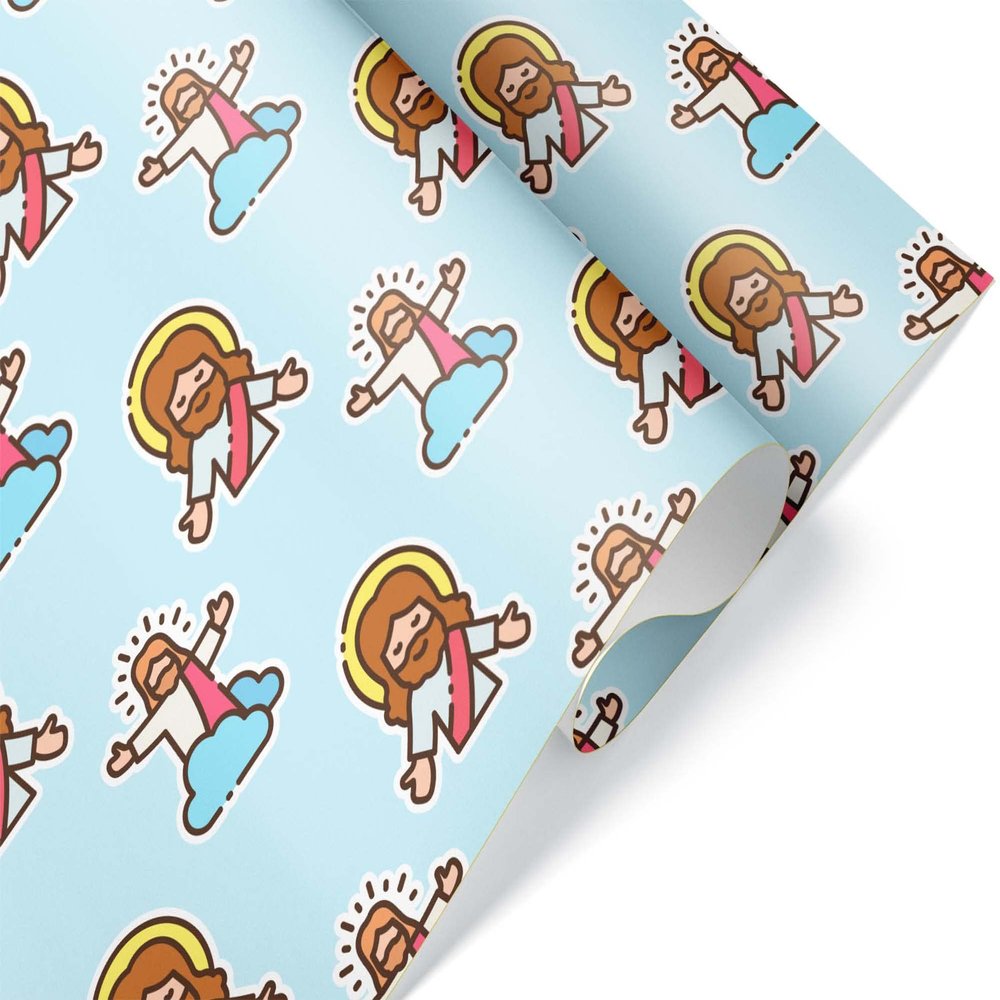 Jesus Cartoon Gift Wrap Premium Thick Children Wrapping Paper Religious Theme Party Decor (12 foot x 30 inch roll)